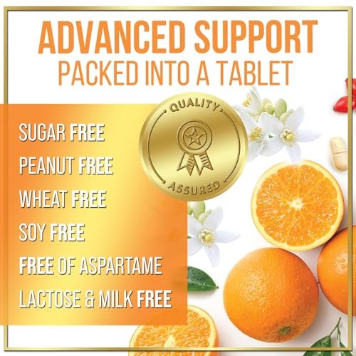 Vitamin C 1000mg Per Serving - Extra Strength with Rose Hips Bioflavonoids - Sugar Free Vitamin C Chewable Pills, Vit C Supplement for Immune Support & Antioxidant, USA Bottled - 60 Chewable Tablets - görsel 12