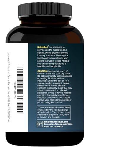 Potassium Citrate Supplement 99mg, 500 Capsules | Chelated Mineral Supplements – Essential Mineral Electrolyte – Non-GMO, Gluten Free - görsel 15