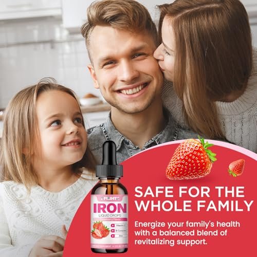 Liquid Iron Supplement for Women Men & Kids Multivitamin Iron Drops with Folate, Vitamin C, B6, B12, Zinc for Anemia, Iron Deficiency, Blood Builder, Energy - Natural Strawberry Flavor, Vegan 2 Fl Oz - görsel 3