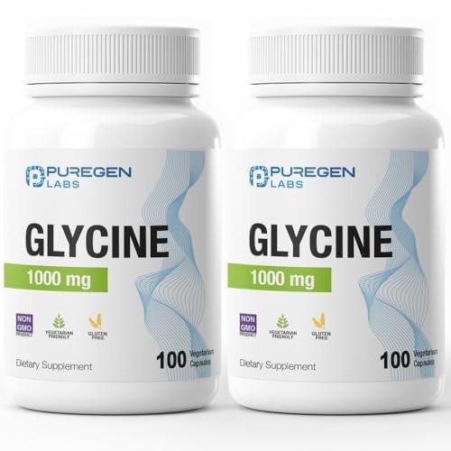 Puregen Labs Glycine 1000mg [High Potency] 100 Vegetarian Capsules, Promotes Healthy Rest | No Harmful Additives | Non-GMO, NO Gluten and Dairy - görsel 1