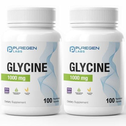 Puregen Labs Glycine 1000mg [High Potency] 100 Vegetarian Capsules, Promotes Healthy Rest | No Harmful Additives | Non-GMO, NO Gluten and Dairy
