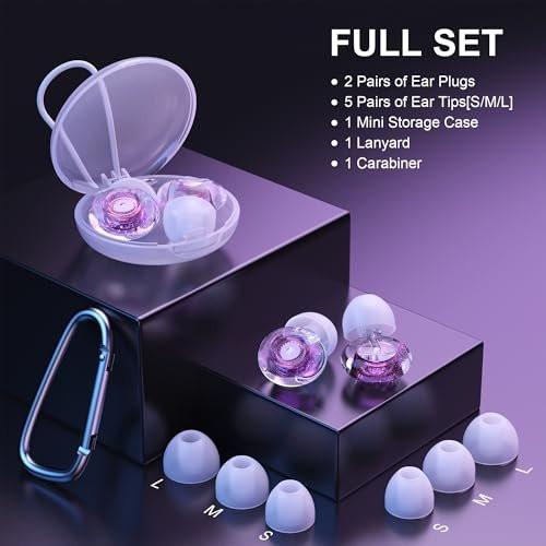 Yawsoy Purple Silicone In-Ear Ear Plugs, 2 Pack High Fidelity Ear Plugs for Concerts, Raves, Work, Musicians, 5 Pair Ear Tips in S/M/L, 18-25 dB Noise Cancelling - görsel 6