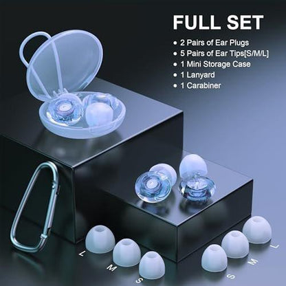 Yawsoy Ear Plugs for Concerts, 2 Pack High Fidelity Ear Plugs, Reusable Silicone Earplugs for Concert, Rave, Work, Musicians, 5 Pair Ear Tips, 18-25 dB Concert Ear Plugs for Noise Cancelling (Blue)