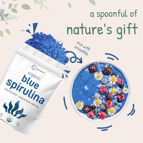 Organic Blue Spirulina Powder (Phycocyanin Extract), 30 Servings - No Fishy Smell, 100% Vegan Protein from Blue-Green Algae, Natural Luminous Food Coloring for Smoothies, Baking, Drinks & Cooking - görsel 1