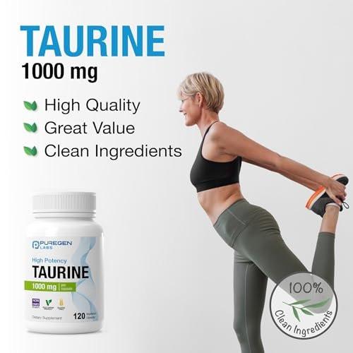 Puregen Labs Taurine 1000mg [High Potency] 120 Veg Capsules | No Harmful Additives | Non-GMO, NO Gluten and Dairy - 120 Servings - görsel 12