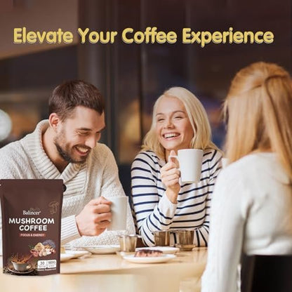 Mushroom Coffee, 6 Adaptogenic Mushrooms (Lion's Mane, Cordyceps, Turkey Tail & Other) Mixed with Premium Instant Coffee for Focus, Energy, Immune and Gut Health Support, 30 Servings