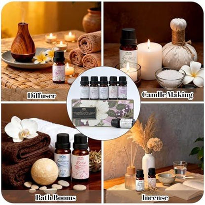 Essential Oils for Diffuser for Home and Hotel, Lavender, Jasmine, Rose, Chamomile, Sakura and Gardenia, Spring Premium Pure Flower Fragrance Essential Oil Set for Gifts-6×10ML