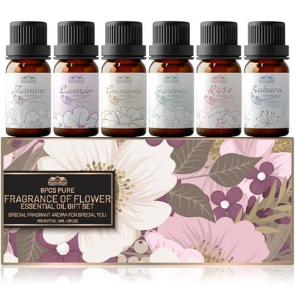 Essential Oils for Diffuser for Home and Hotel, Lavender, Jasmine, Rose, Chamomile, Sakura and Gardenia, Spring Premium Pure Flower Fragrance Essential Oil Set for Gifts-6×10ML