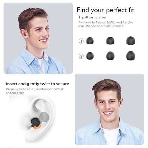 Jayine 2 Pairs Ear Plugs for Sleeping, Soft Full Silicone Ear Plugs for Noise Reduction 25dB, Reusable Hearing Protection Earplugs for Concert, Focus, Noise Sensitivity, 8 Ear Tips in S/M/L - Black - görsel 8