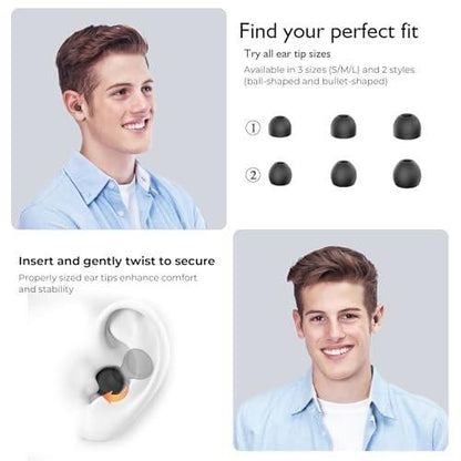 Jayine 2 Pairs Ear Plugs for Sleeping, Soft Full Silicone Ear Plugs for Noise Reduction 25dB, Reusable Hearing Protection Earplugs for Concert, Focus, Noise Sensitivity, 8 Ear Tips in S/M/L - Black