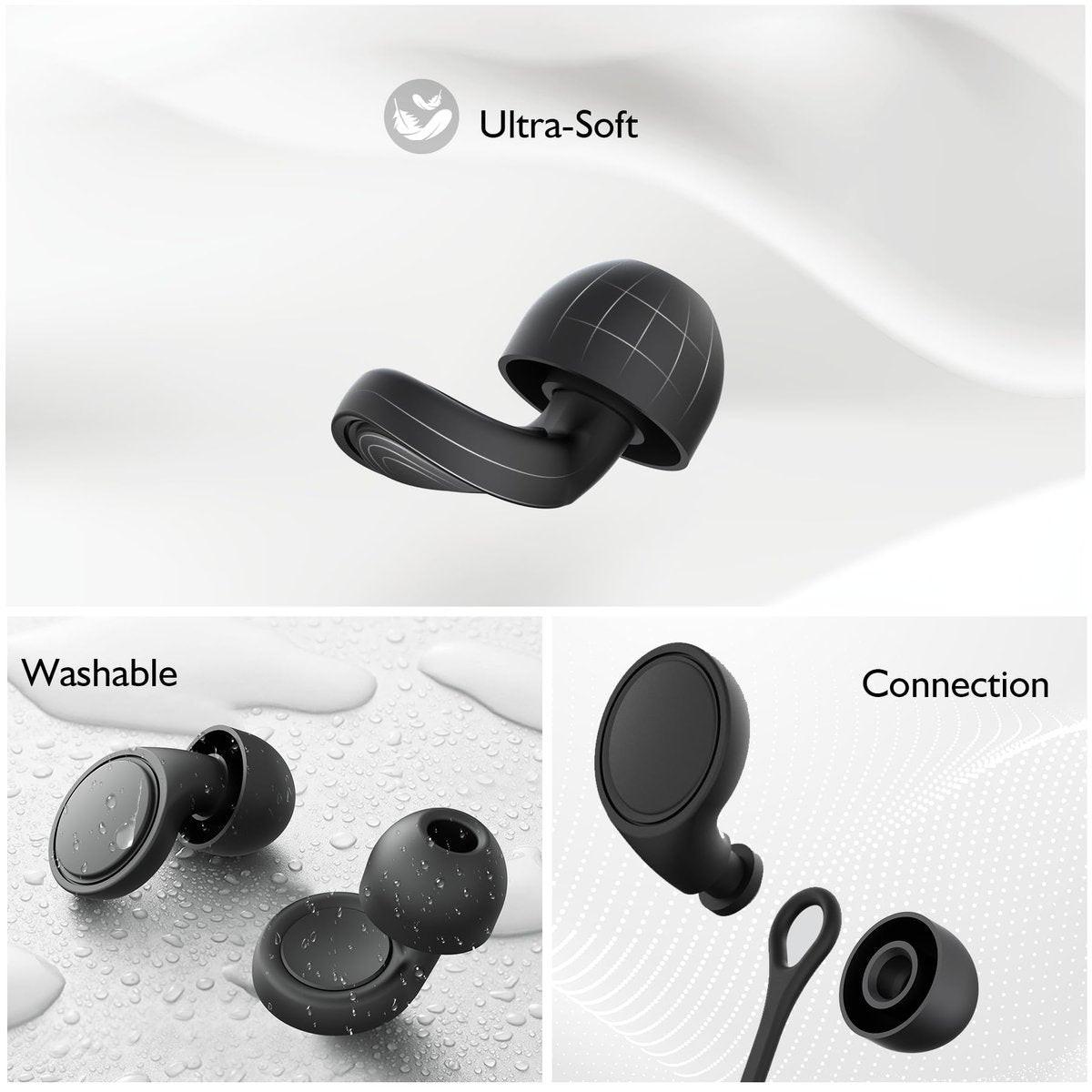 Jayine 2 Pairs Ear Plugs for Sleeping, Soft Full Silicone Ear Plugs for Noise Reduction 25dB, Reusable Hearing Protection Earplugs for Concert, Focus, Noise Sensitivity, 8 Ear Tips in S/M/L - Black - görsel 9