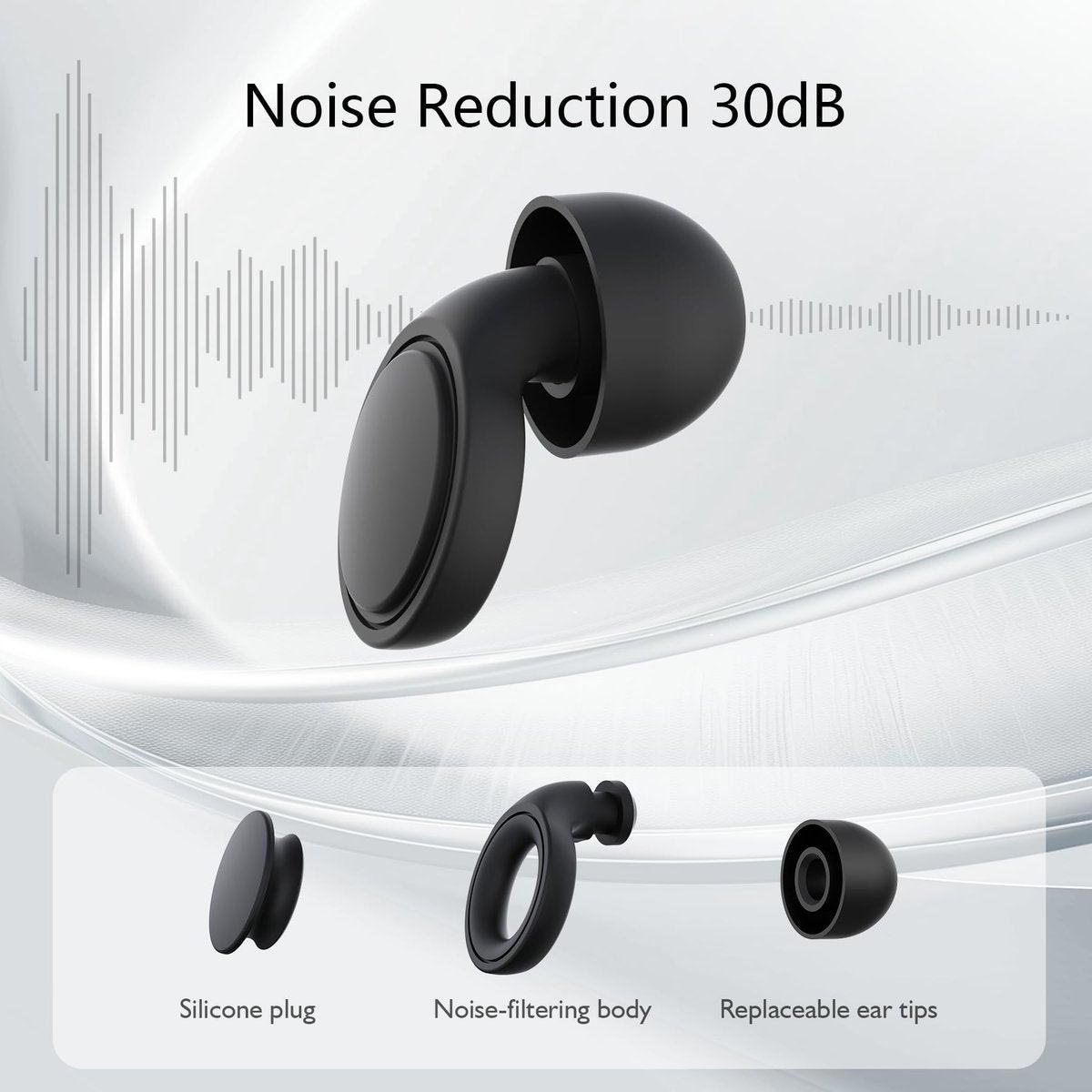 Jayine 2 Pairs Ear Plugs for Sleeping, Soft Full Silicone Ear Plugs for Noise Reduction 25dB, Reusable Hearing Protection Earplugs for Concert, Focus, Noise Sensitivity, 8 Ear Tips in S/M/L - Black - görsel 3