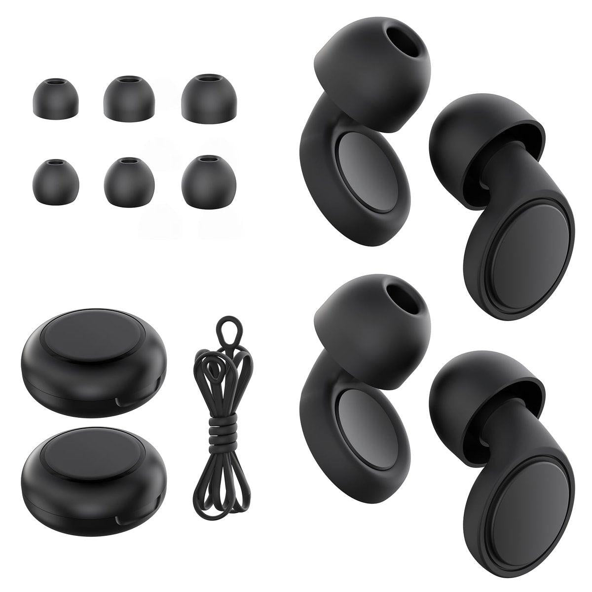 Jayine 2 Pairs Ear Plugs for Sleeping, Soft Full Silicone Ear Plugs for Noise Reduction 25dB, Reusable Hearing Protection Earplugs for Concert, Focus, Noise Sensitivity, 8 Ear Tips in S/M/L - Black - görsel 1