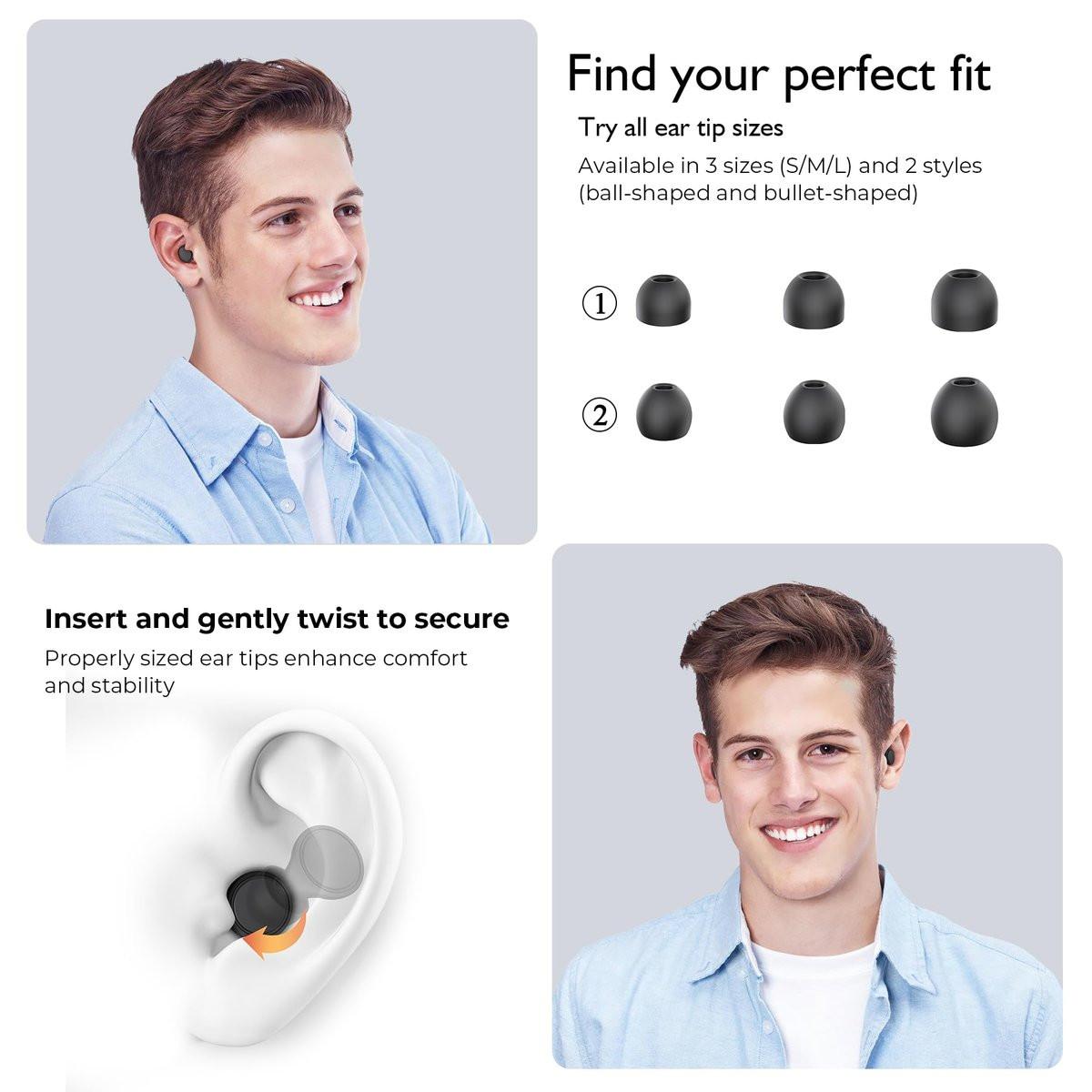 Jayine 2 Pairs Ear Plugs for Sleeping, Soft Full Silicone Ear Plugs for Noise Reduction 25dB, Reusable Hearing Protection Earplugs for Concert, Focus, Noise Sensitivity, 8 Ear Tips in S/M/L - Black - görsel 7
