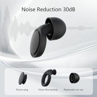 Jayine 2 Pairs Ear Plugs for Sleeping, Soft Full Silicone Ear Plugs for Noise Reduction 25dB, Reusable Hearing Protection Earplugs for Concert, Focus, Noise Sensitivity, 8 Ear Tips in S/M/L - Black