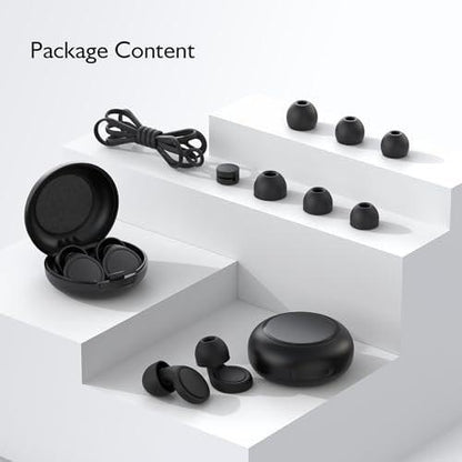 Jayine 2 Pairs Ear Plugs for Sleeping, Soft Full Silicone Ear Plugs for Noise Reduction 25dB, Reusable Hearing Protection Earplugs for Concert, Focus, Noise Sensitivity, 8 Ear Tips in S/M/L - Black
