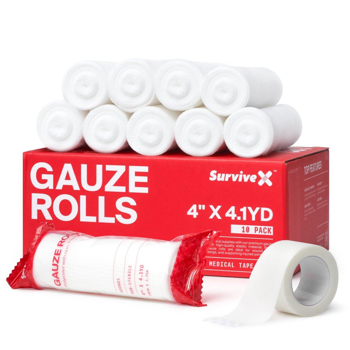 SurviveX 4" Stretch Gauze Roll – Conforming Medical Bandage Wrap for Wound Care, First Aid, and Injury Dressing, 10 Count - görsel 1
