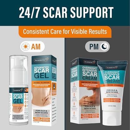 NUVADERMIS Overnight Intensive Scar Cream with Retinol, Allantoin, Vitamin E, Betaine – 1.35 Fl Oz PM Scar Cream Treatment for C-Sections, Keloids & Post-Surgery Care