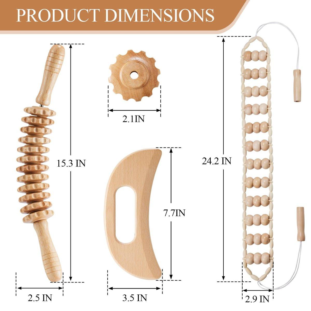Dukucr 3Pcs Wood Therapy Massage Tools Lymphatic Drainage Massager Wooden Massager Body Sculpting Tools for Maderoterapia, Anti-Cellulite, Pain Relief (3-in-1 Massager) - görsel 1