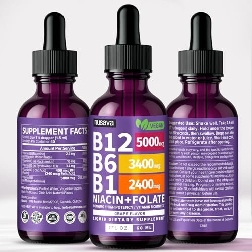 (2 Pack) Vitamin B12 and B6 Liquid Drops, B12 Sublingual Vitamin B Complex - B 12 Vitamin 5000mcg - B12 Methylcobalamin for Energy, Brain, Heart Support with 27,200 mcg, Grape Flavor, 80 Servings - görsel 8