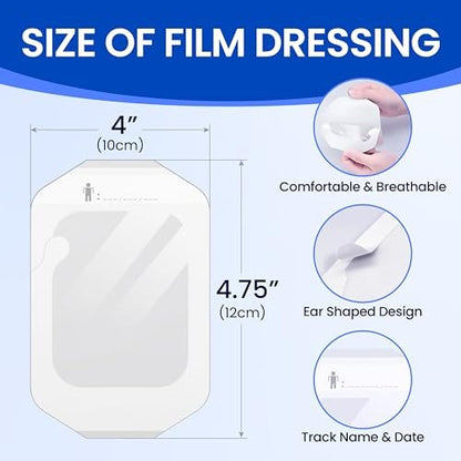 Large Waterproof Bandages Clear Dressings Tattoo Tape Sensitive Skin Wounds Care, Transparent Film Dressing Adhesive Occlusive Patch for Post Surgical Use, 4" x 4 3/4", 50 Packs