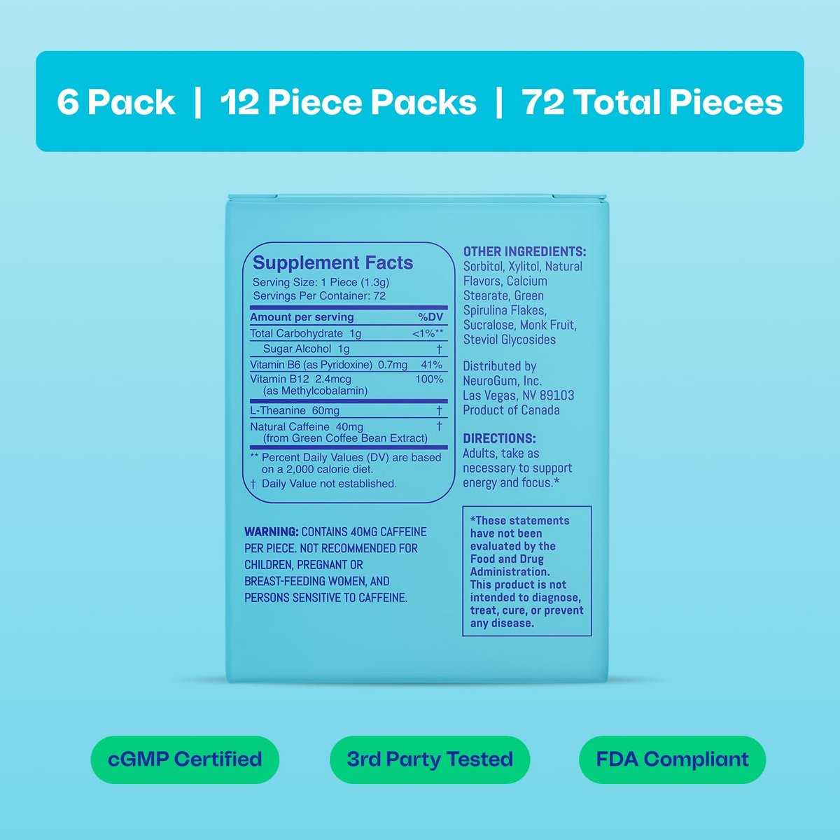 Neuro Energy & Focus Mints - Sugar Free Breath Mints with 40mg Natural Caffeine, B Vitamins & L-Theanine - Vegan Brain Supplement for Exercise, Study & Daily Focus - Spearmint, 72 ct - görsel 5