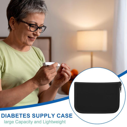 ICIMBI Diabetes Supply Case – Diabetic Organizer Carrying Case Kit for Glucose Monitor and Testing Supplies – Portable Black Nylon Case
