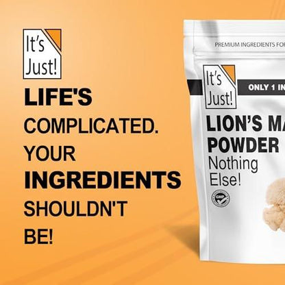 It's Just! - Lion's Mane Mushroom Powder, Natural Raw Superfood, Brain Support, Immune Health, Boost Energy, Non-GMO, 8oz
