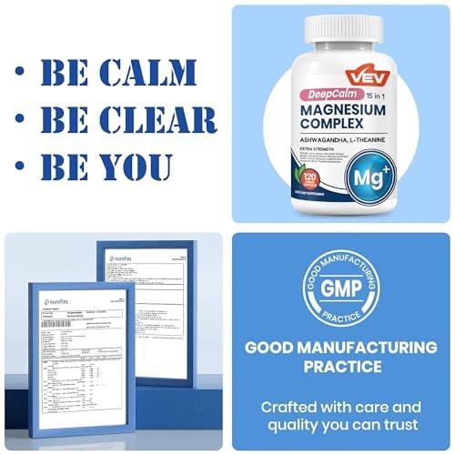 VEV DeepCalm 15-in-1 Magnesium Complex for Women & Men, Magnesium Supplement, Sleep, Glycinate & Citrate Vegan Capsules with Ashwagandha & L-Theanine, 120 Count - görsel 11