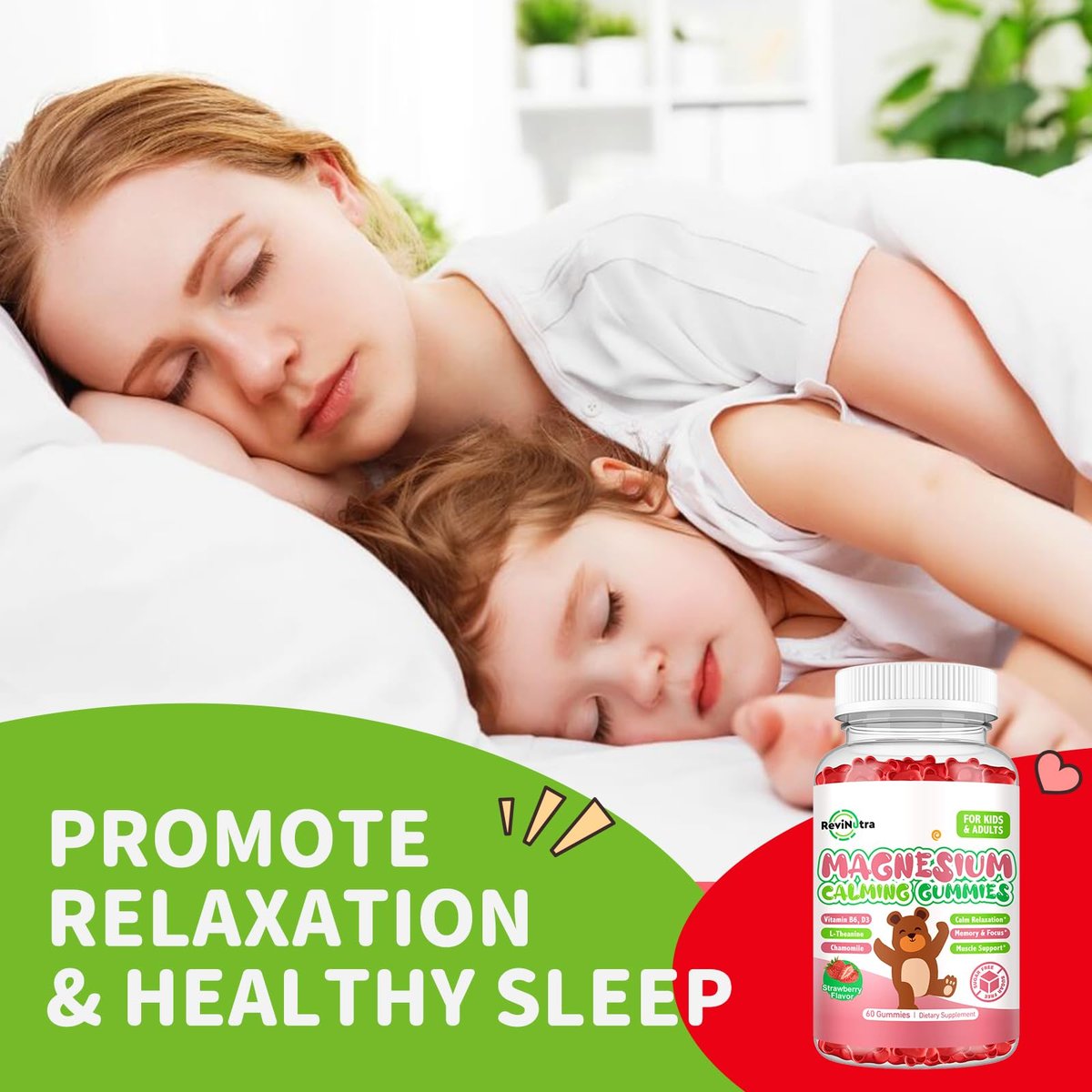Kids Magnesium Glycinate Gummies, Magnesium Supplement with L-Theanine, Vitamin B6, D3 for Kids & Adults, Calm Magnesium for Sleep Relaxation, Brain, Bones, Sugar Free Strawberry 120ct - görsel 13