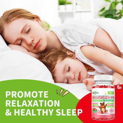 Kids Magnesium Glycinate Gummies, Magnesium Supplement with L-Theanine, Vitamin B6, D3 for Kids & Adults, Calm Magnesium for Sleep Relaxation, Brain, Bones, Sugar Free Strawberry 120ct