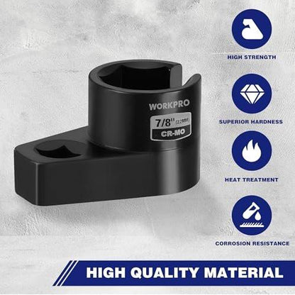WORKPRO O2 Oxygen Sensor Socket 3/8” Drive x 7/8” 22mm, Offset Oxygen Sensor Removal Tool Wrench, 6-Point O2 Sensor Tool with Wire Gate