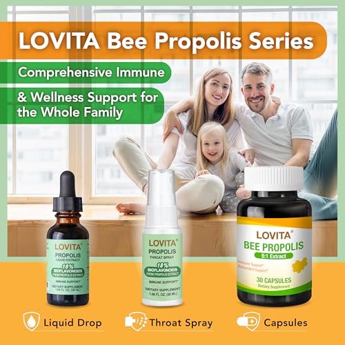 LOVITA Bee Propolis Liquid Extract, 5:1 Resin Drops with 18% Bioflavonoids, Alcohol-Free Antioxidant, Immune Support & Throat Soothing, Gluten-Free, Non-GMO, 1 Fl Oz (30 mL), 30 Day Supply - görsel 12