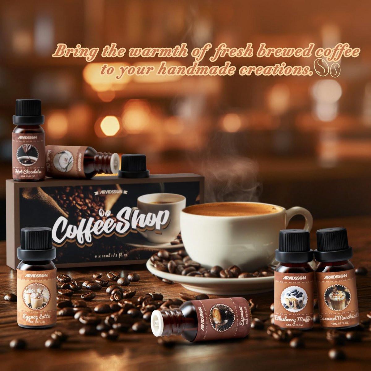 ARVIDSSON Coffee Fragrance Oils Set, Premium Essential Oils for Diffuser, Espresso, Vanilla Chai, Hot Chocolate, Blueberry Muffin, Eggnog Latte, Caramel Macchiato, Coffee Shop Scented Oils - görsel 12