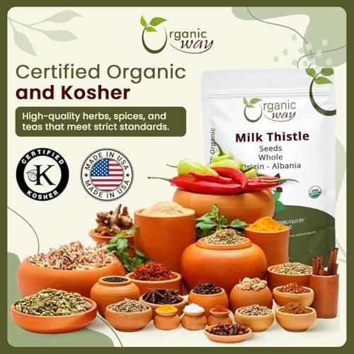 Organic Way Whole Milk Thistle Seeds (Silybum marianum) - Herbal Tea | European Wild-Harvest, Organic & Kosher Certified, Vegan, Non GMO & Gluten Free, USDA Certified, Origin - Albania (4 Oz) - görsel 3