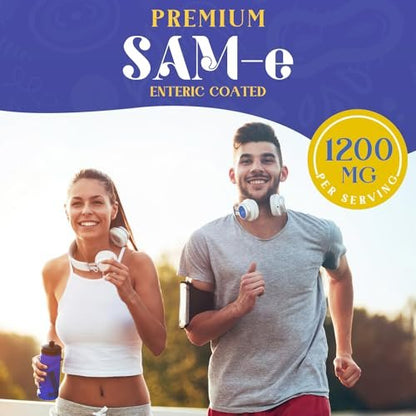 1200 MG SAM e Supplement for Brain, Mood, Joint, and Liver, High Absorption SAM-e (S-Adenosyl-L-Methionine) with CoQ10, 5-HTP, Enteric Coated 60 Tablets, Vegan