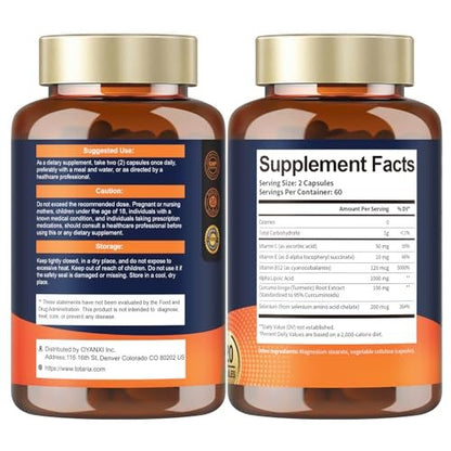 Totaria Alpha Lipoic Acid 1000mg - ALA Supplement Antioxidant for Neuropathy Support Nerve Health, Liver Detox, Antioxidant, Metabolism and Cell Energy, Anti-Aging - Non-GMO, Gluten Free, Vegan Safe