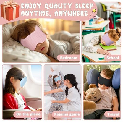 Kids Sleep Mask Eye Mask: 3D Contoured Cup Sleeping Masks, Blindfold with Adjustable Strap, Kids Eye Cover for Boys, Girls, Teens, Pressure-Free with Memory Foam Face Mask for Sleeping (Pink)