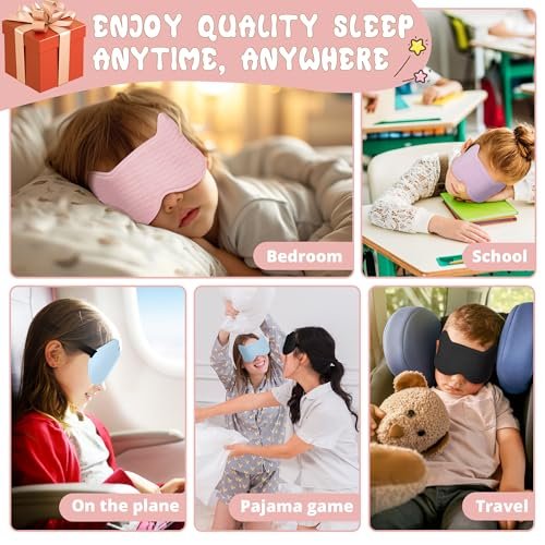 Kids Sleep Mask Eye Mask: 3D Contoured Cup Sleeping Masks, Blindfold with Adjustable Strap, Kids Eye Cover for Boys, Girls, Teens, Pressure-Free with Memory Foam Face Mask for Sleeping (Pink) - görsel 5