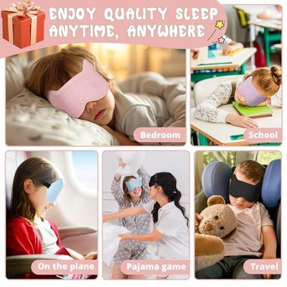 Kids Sleep Mask Eye Mask: 3D Contoured Cup Sleeping Masks, Blindfold with Adjustable Strap, Kids Eye Cover for Boys, Girls, Teens, Pressure-Free with Memory Foam Face Mask for Sleeping (Pink)