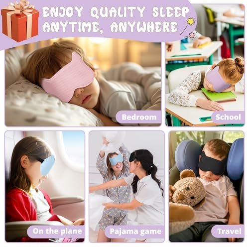 Kids Sleep Mask Eye Mask: 3D Contoured Cup Sleeping Masks, Blindfold with Adjustable Strap, Kids Eye Cover for Boys, Girls, Teens, Pressure-Free with Memory Foam Face Mask for Sleeping (Purple) - görsel 12