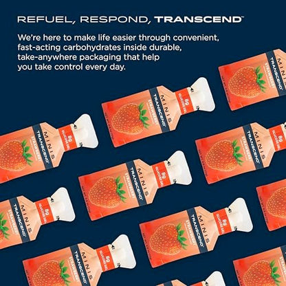 Transcend Foods Mini Strawberry Gel (0.6 oz, Pack of 12) – Fast-Acting Carb Gel, Travel Size, Caffeine Free, Gluten Free
