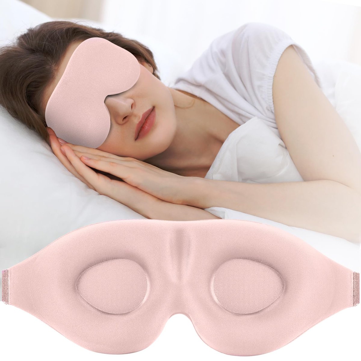 ZGGCD Sleep Mask for Side Sleeper, Light Blocking Sleeping Eye Mask for Women Men, 3D Contoured Night Blindfold, Luxury Eye Cover Eyeshade with Adjustable Strap for Travel, Nap, Nurse Essentials, Pink - görsel 3