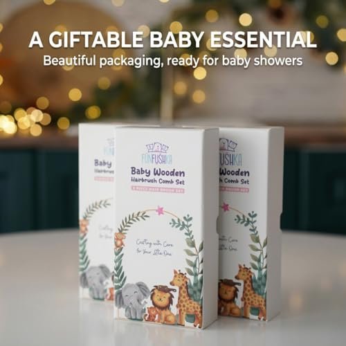 FUNFUSHKA Baby Hair Brush Set for Newborns - Ultra Soft Goat Hair Bristles, Beechwood Handle, Perfect for Cradle Cap, Newborn Showers & Registries Gift, Rosa - görsel 2
