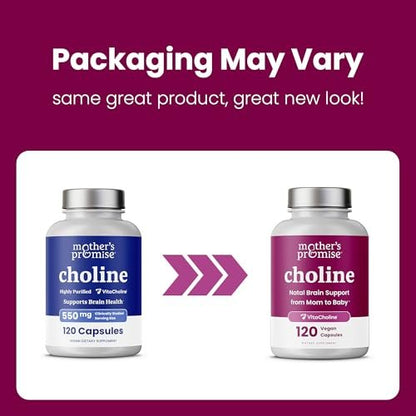 Prenatal Choline Supplements 550mg | 120 Capsules | Supports Baby’s Brain Development & Cognitive Function During Pregnancy & Nursing | Ultra Pure Natal VitaCholine, Vegan Choline Bitartrate for Women