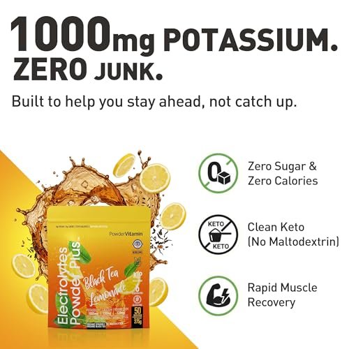 Electrolytes Powder Plus (50 Servings) Black Tea Lemonade Electrolyte Powder Zero Calorie Keto,0 Sugar, No Maltodextrin,1000mg Potassium,120mg Calcium,120mg Magnesium, Hydration Powder - görsel 13