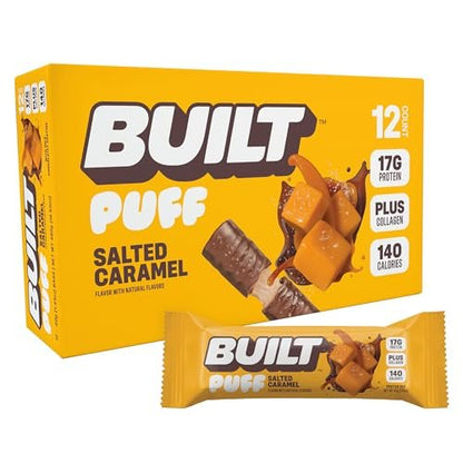 BUILT Bar Puff Protein Bars - Coconut - 17g Protein Snack Bars with Collagen - Calorie Conscious & Gluten Free - 12 Count