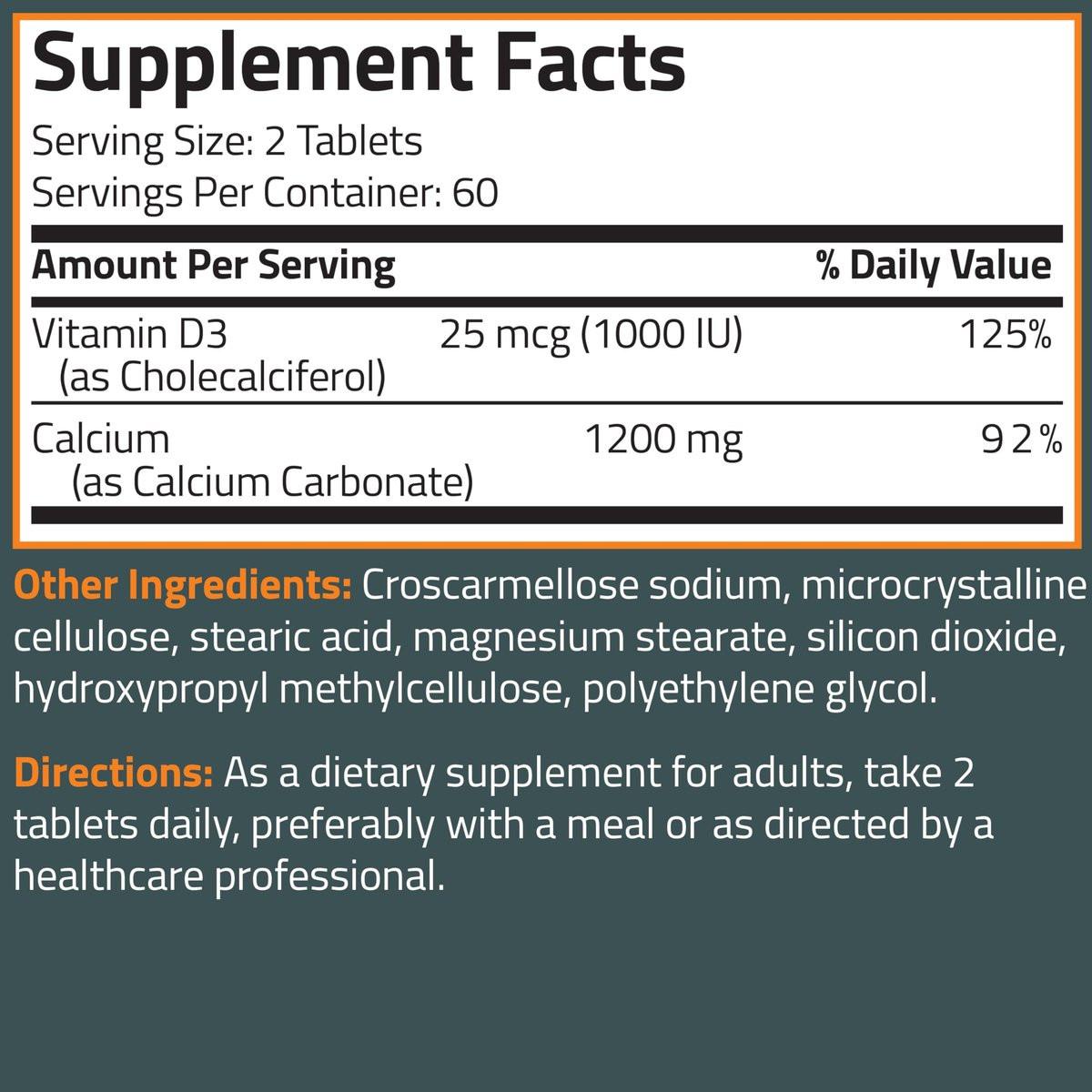 Bronson Calcium 1200mg Per Serving Plus Vitamin D3 1000 IU High Potency Formula, Non-GMO, 200 Tablets - görsel 7