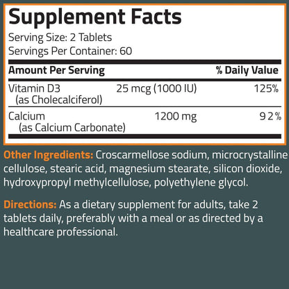 Bronson Calcium 1200mg Per Serving Plus Vitamin D3 1000 IU High Potency Formula, Non-GMO, 200 Tablets