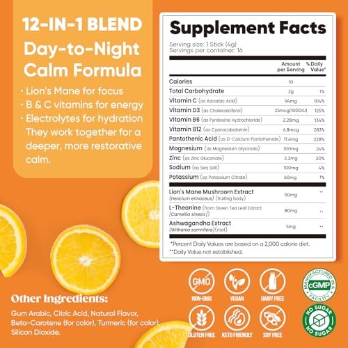 Venture Pal Calm Drink Mix, 12-in-1 Cortisol Reducer and Sleep Aid with Magnesium Glycinate, Ashwagandha, L-Theanine, Vitamin D, Calm Magnesium Powder for Relax & Focus, No Sugar, Non GMO - görsel 8